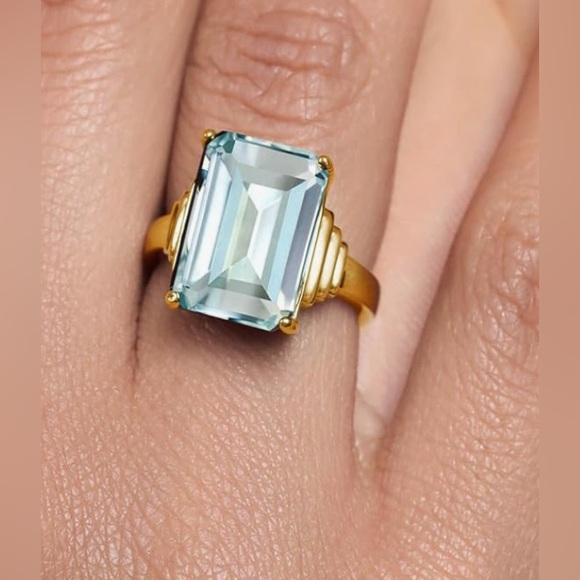 Jewelry - Stunning Large Art Deco 18KT Gold Vermeil Square Aquamarine cocktail ring 8